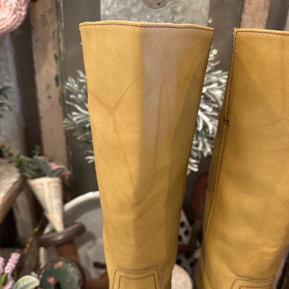 FRYE & CO MIRANDA 14 VEGAN ANTIQUED LEATHER CAMPUS BANANA KNEE HIGH TALL BOOT - Picture 7 of 16